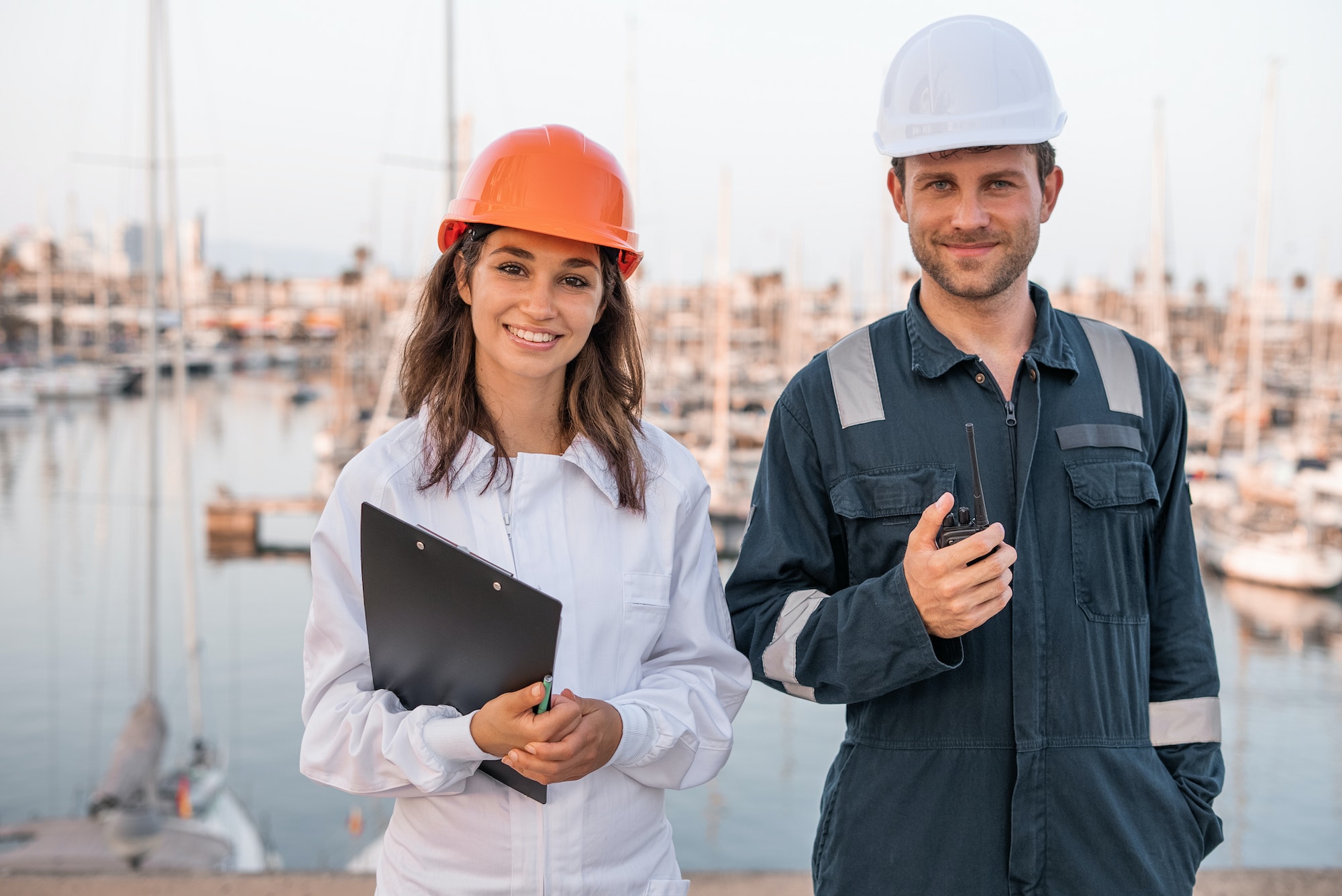 Positive logistics workers in port Positive logistics workers in port