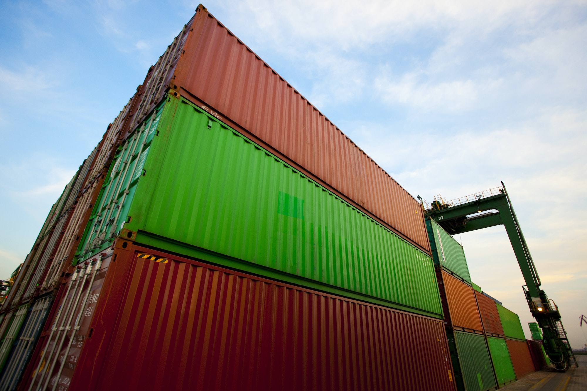 Cargo containers at dusk